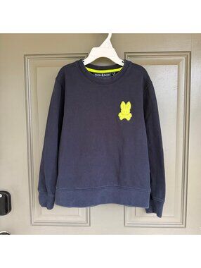 Psycho Bunny Kids Cleveland Chainstitch Crewneck Sweatshirt Navy Size 7-8 S
